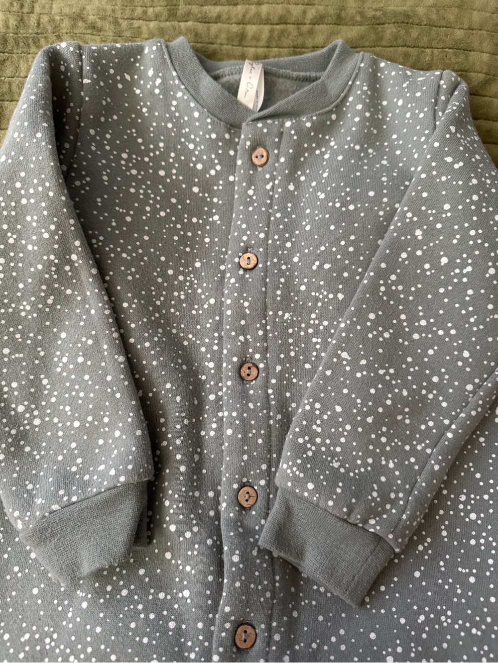 Green Dot-Print Button-Up Cardigan